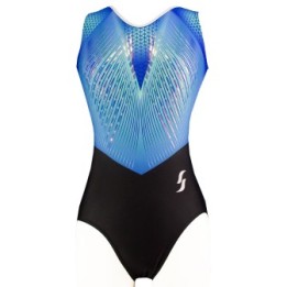 Gymnastics Leotard Vicky-01, mirror blue and black
