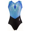 Justaucorps de gymnastique Startner modèle Vicky-01 bleu avec marquage effet miroir exclusif, coupe sans manches.