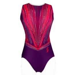 Maillot de gimnasia Anna-01, rojo luminoso y violeta intenso