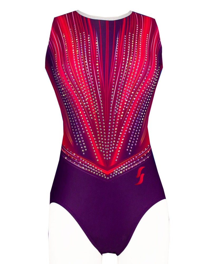 Body da ginnastica Anna-01, rosso luminoso e viola intenso