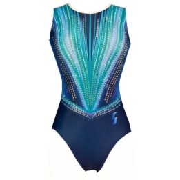 Justaucorps de gym Anna-02, bleu profond et vert lumineux