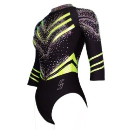 Maillot de gimnasia Verone-01, negro con chevrones amarillo luminoso