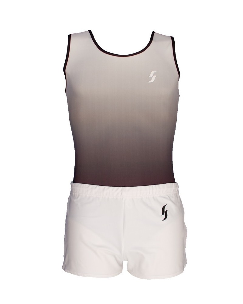 Boys' Gymnastics Leotard Louis-02, white to dark grey gradient