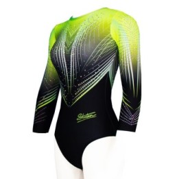 Justaucorps de gym Agatha-03, jaune fluo et noir en dégradé