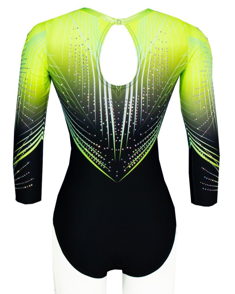 Gymnastics Leotard Agatha-03, neon yellow to black gradient – view 3