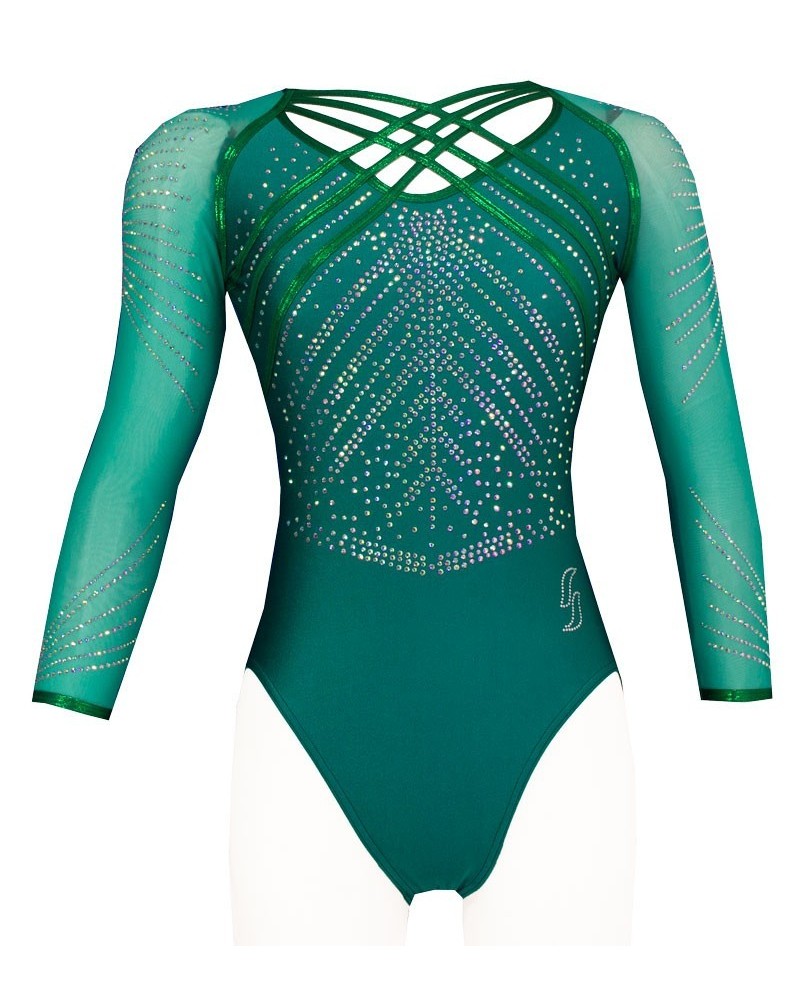 Body da ginnastica Anastasia-03, verde smeraldo in tinta unita – vista 3