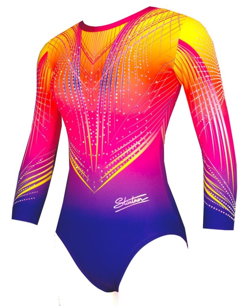 Gymnastics Leotard Agatha-02, yellow, pink and blue gradient