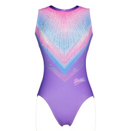 Justaucorps de gym Aria sans manches rose, bleu ciel et lilas, vue de face