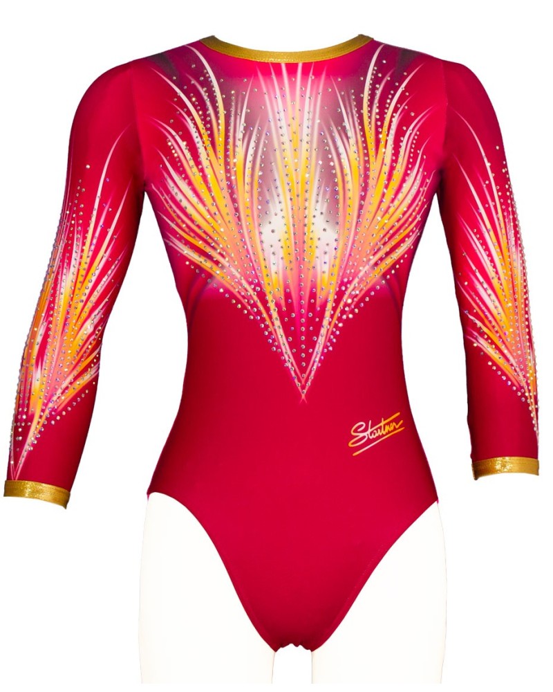 Justaucorps gym Athena-01 manches 3/4 rouge framboise
