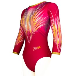 Justaucorps gym Athena-01 manches 3/4 rouge framboise