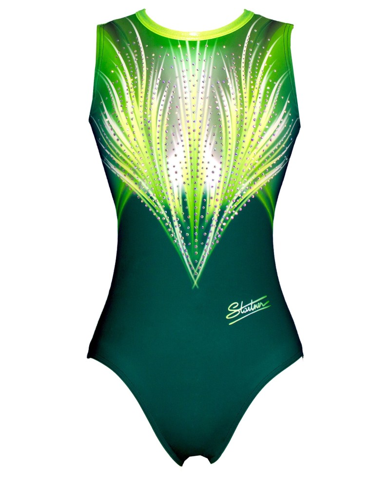 Body ginnastica Azure-02 senza maniche verde abete e verde lime