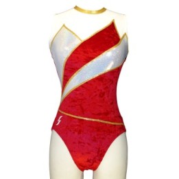 Vereinsturnanzug Elsa-02, glitzerndes Rot, Weiß und Gold