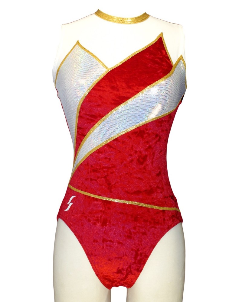 Clubturnpakje Elsa-02, glinsterend rood, wit en goud