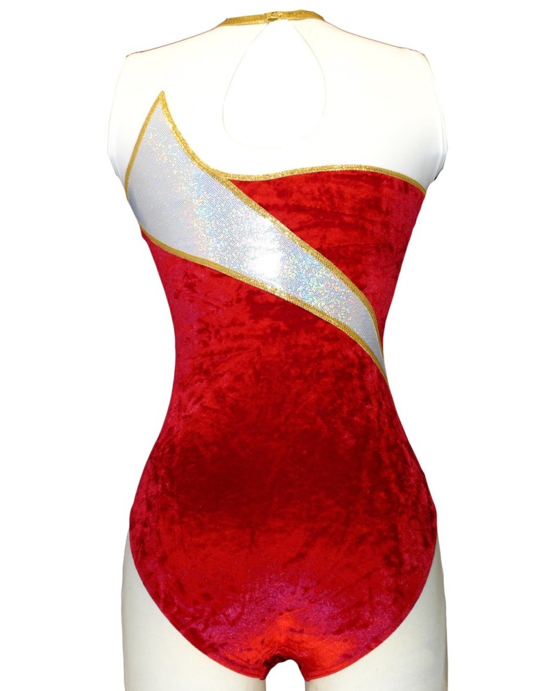 Vereinsturnanzug Elsa-02, glitzerndes Rot, Weiß und Gold – Ansicht 2