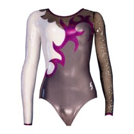Club Gymnastics Leotard Marjolaine-01, metallic grey, white and purple
