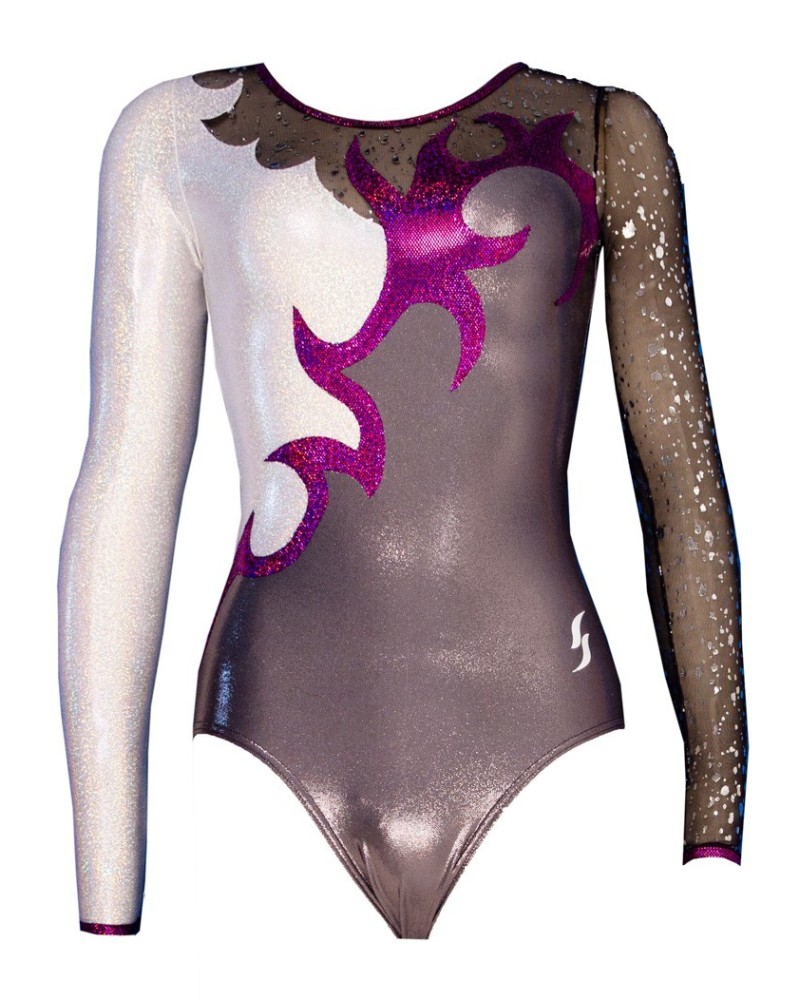 Vereinsturnanzug Marjolaine-01, Metallic-Grau, Weiß und Violett