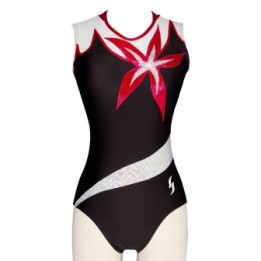 Justaucorps de gym Hermione-01 – modèle club, noir, rouge et blanc