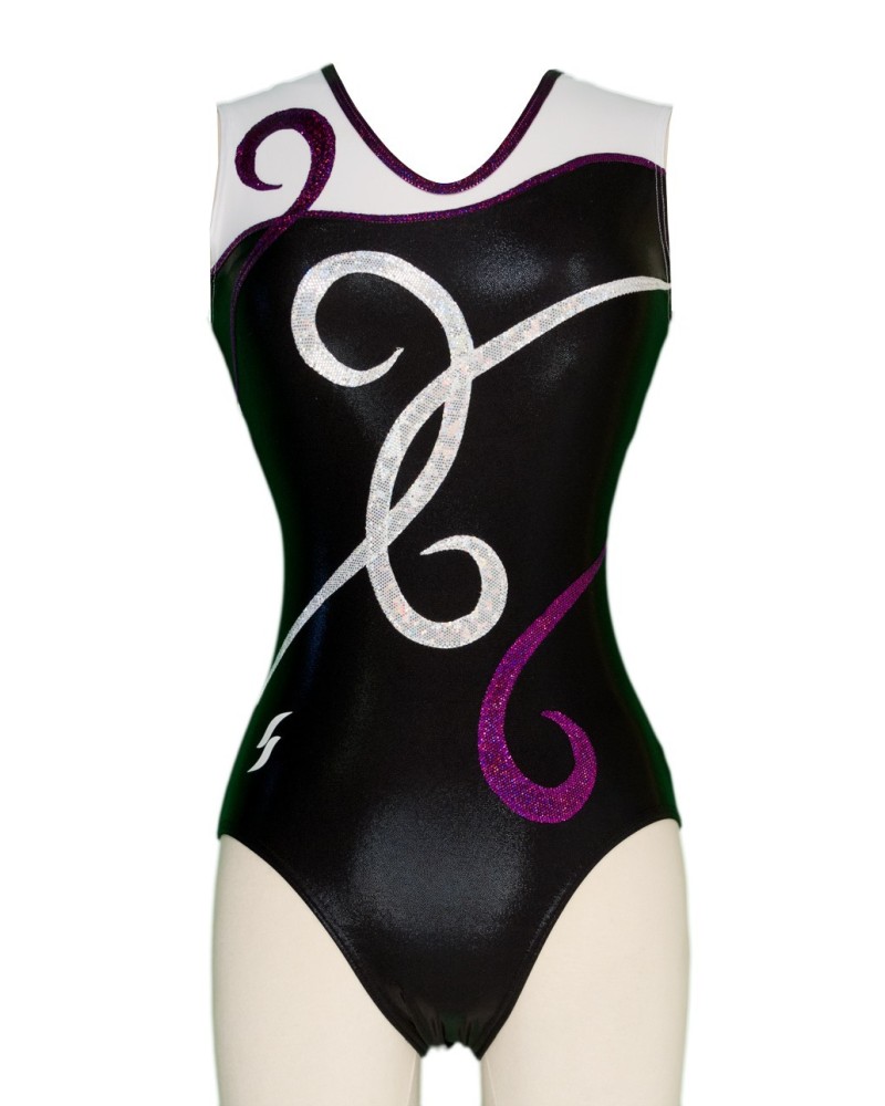Vereinsturnanzug Joelle-07, Schwarz, Weiß und Violett