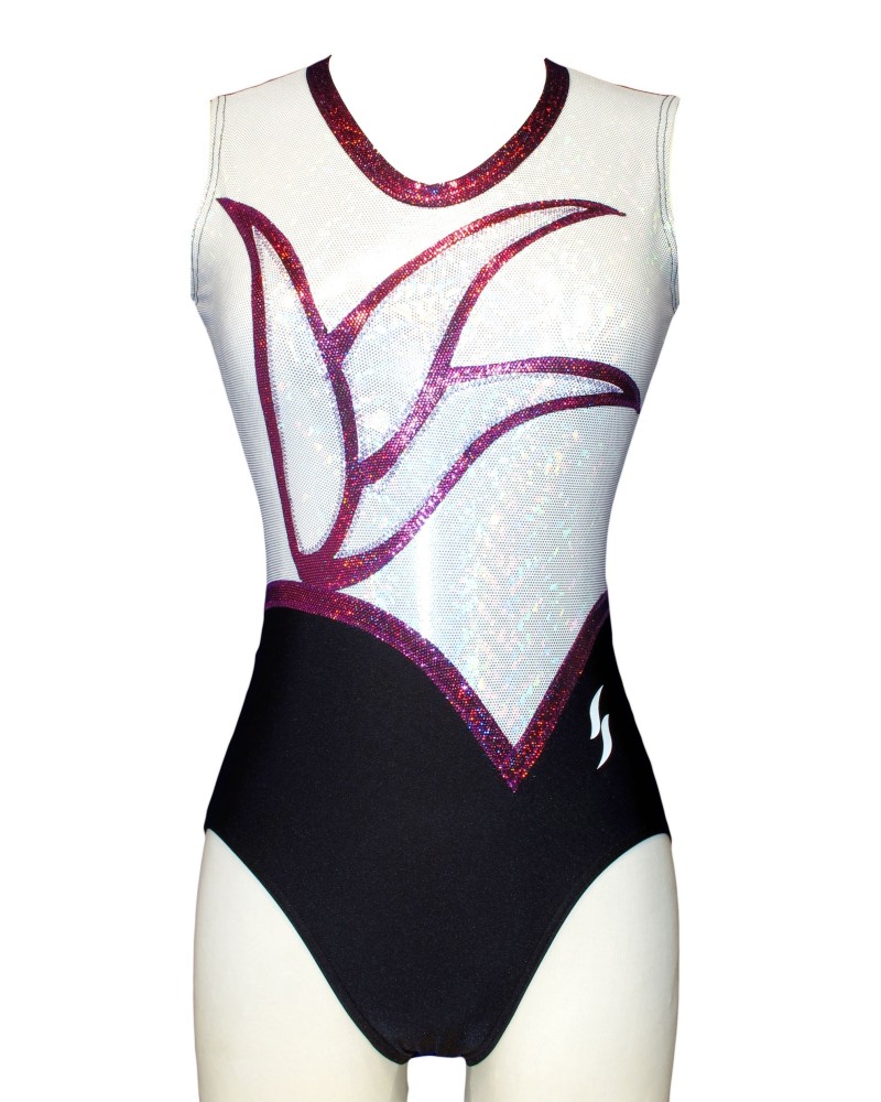 Club Gymnastics Leotard Eulalia-02, white, black and burgundy