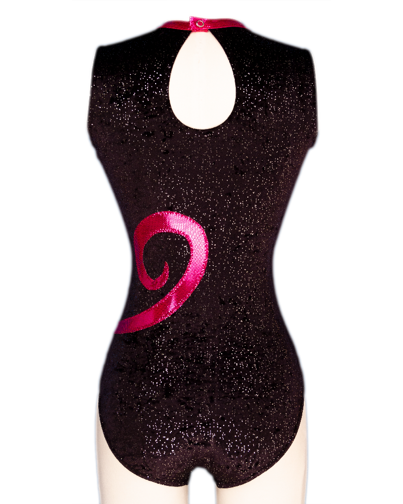 Turnanzug Dolly-08, silbrig-schwarzer Samt, Weiß und Metallic-Rosa – Ansicht 2