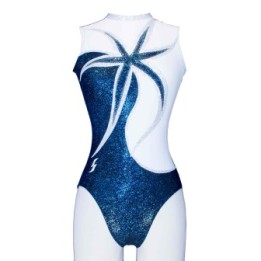 Club Gymnastics Leotard Falbala-03, glittering navy and white