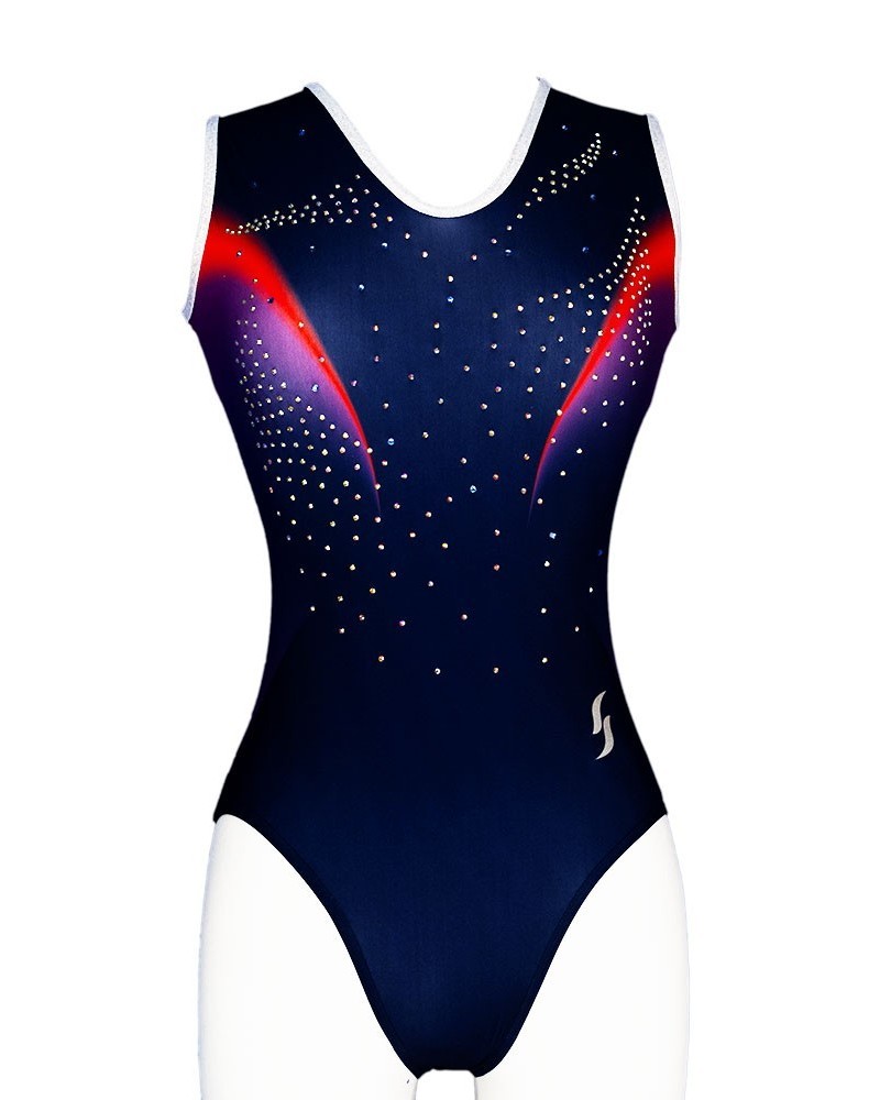 Maillot de gimnasia Mina-01, azul marino y fucsia