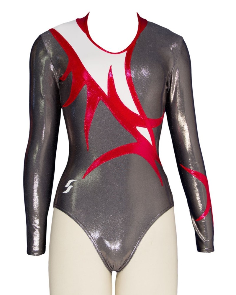 Clubturnpakje Helena-01, metallic grijs, rood en zwart