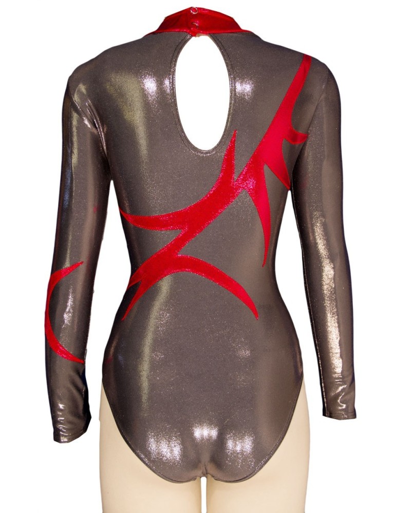 Vereinsturnanzug Helena-01, Metallic-Grau, Rot und Schwarz – Ansicht 2