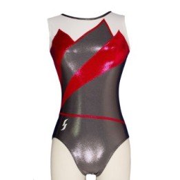 Vereinsturnanzug Elsa-08, Metallic-Grau, Rot und Schwarz