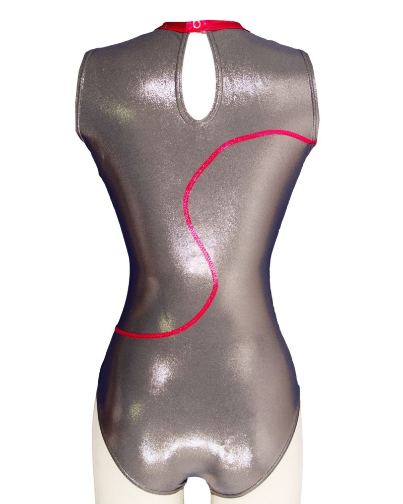 Club Gymnastics Leotard Falbala-04, silvery grey and red – view 2