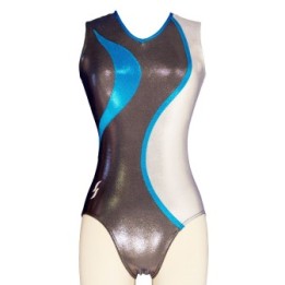 Club Gymnastics Leotard Gabriela-01, metallic grey and turquoise