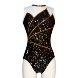 Maillot de gimnasia Cecile-02, negro con lentejuelas doradas y blanco
