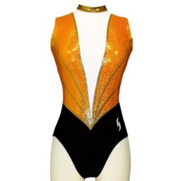 Clubturnpakje Flora-02, metallic oranje, zwart en zilver
