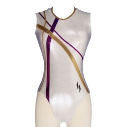 Vereinsturnanzug Irina-02, Metallic-Silber, Violett und Schwarz