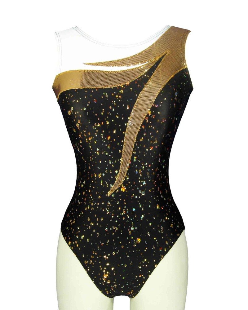 Club Gymnastics Leotard Blandine-01, black with gold glitter