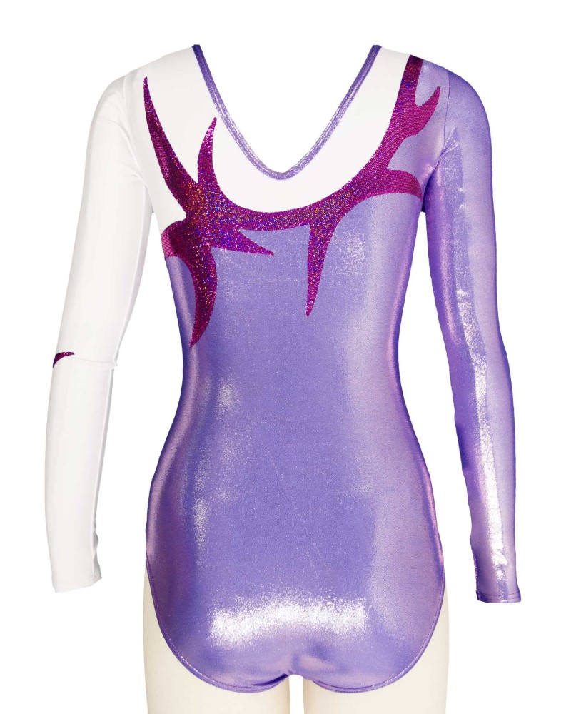 Club Gymnastics Leotard Catherine-03, metallic lilac, fuchsia and white – view 2