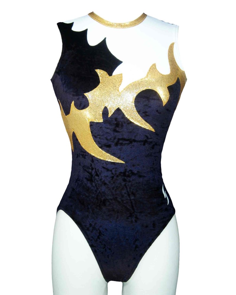Clubturnpakje Caroline-02, glinsterend marineblauw, goud en wit