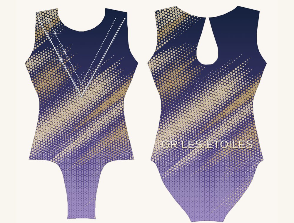 Justaucorps loisir : dégradé, motif sportif, nom du club et strass
